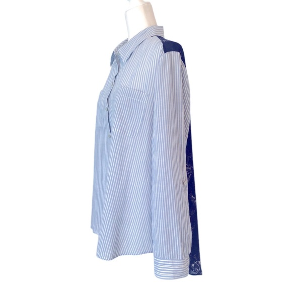 Chico’s Pinstripe Front Sheer Floral Back Shirt - Picture 5 of 16